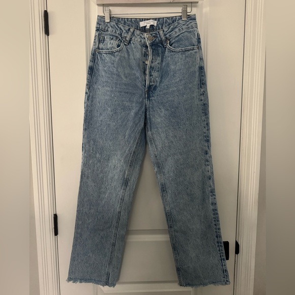 Dynamite Denim - Dynamite Gisele Straight Leg High Waist Blue Wash Jeans Frayed Edge Size 26